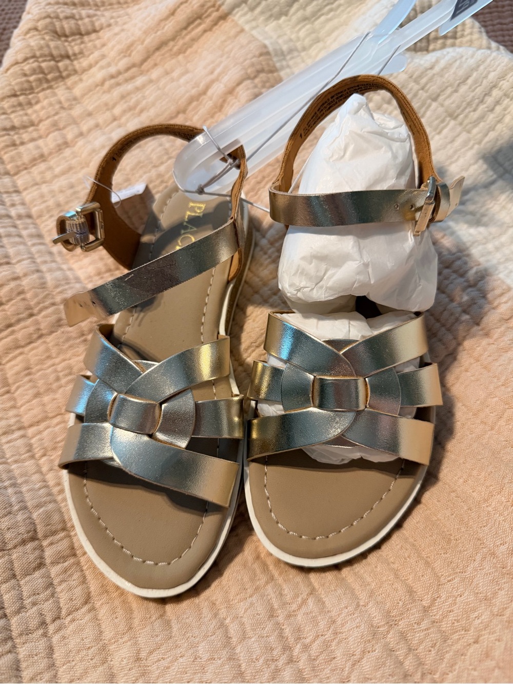 The Children's Place Gold Glitter Braided T-Strap Sandals